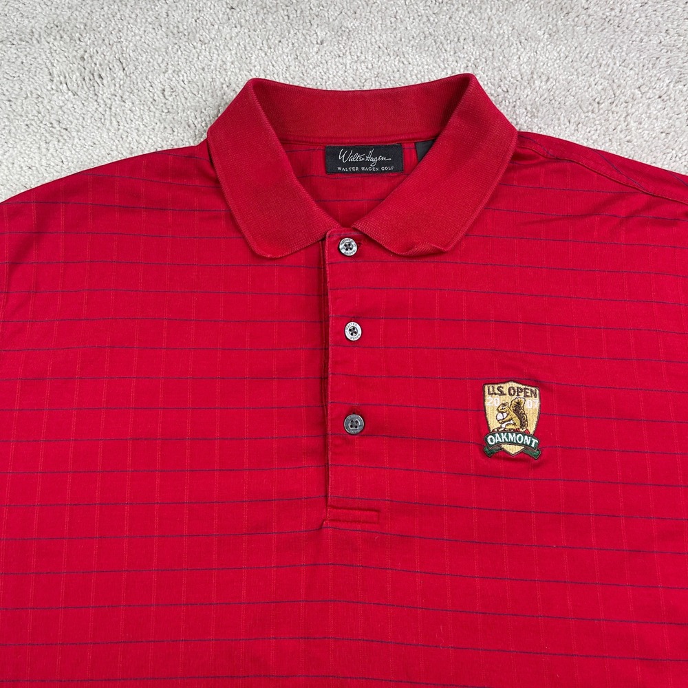 Walter Hagen Polo Shirt Mens XL Red Striped US Open 2007 Oakmont Golf Logo